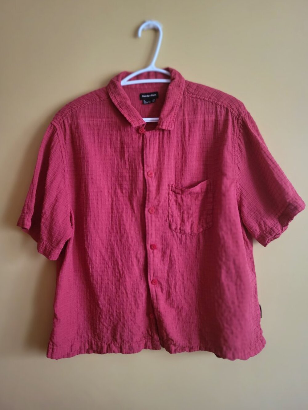 Standard Cloth Red Textured Cotton Seersucker Liam Shirt - M